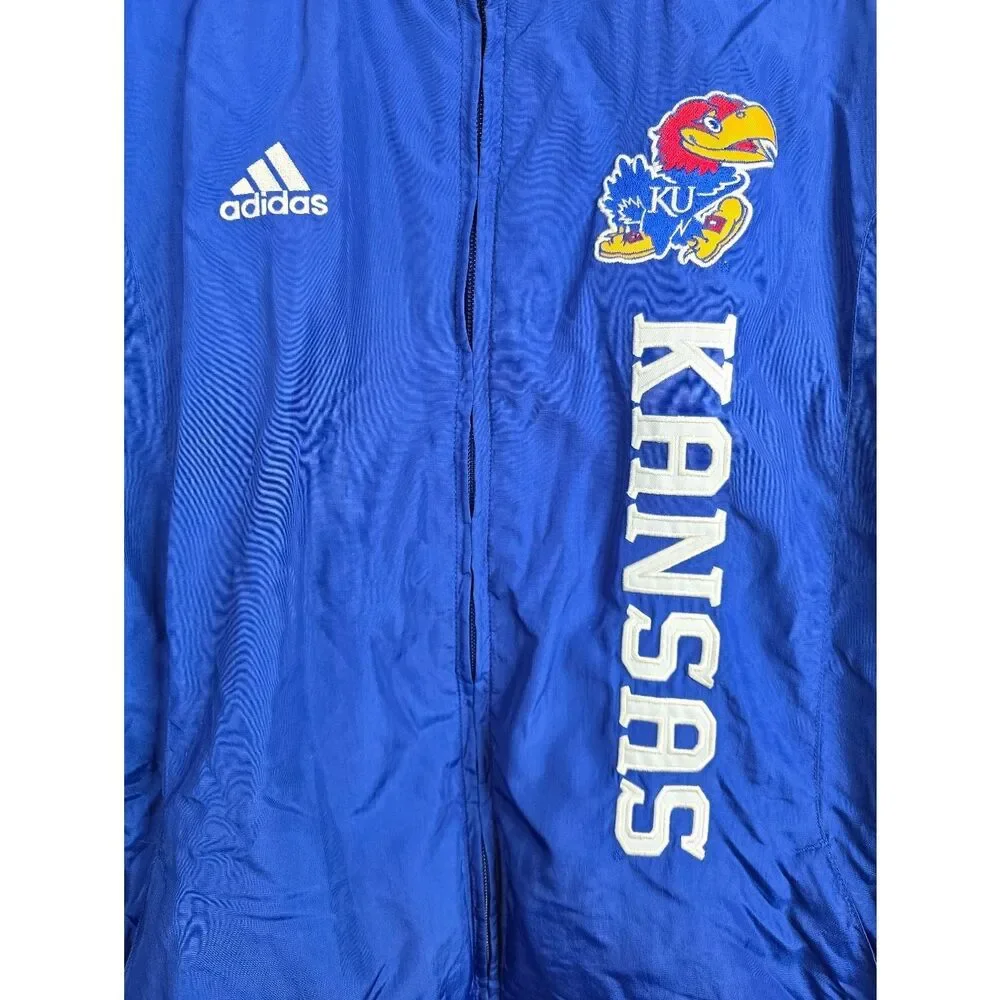 Adidas ClimaProof Kansas Jayhawks Jacket Mens M Blue Fleece Lined Full Zip KU